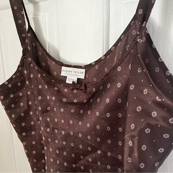 Vintage Morgan Taylor Chocolate Brown Floral Slip Dress - Picture 1 of 5